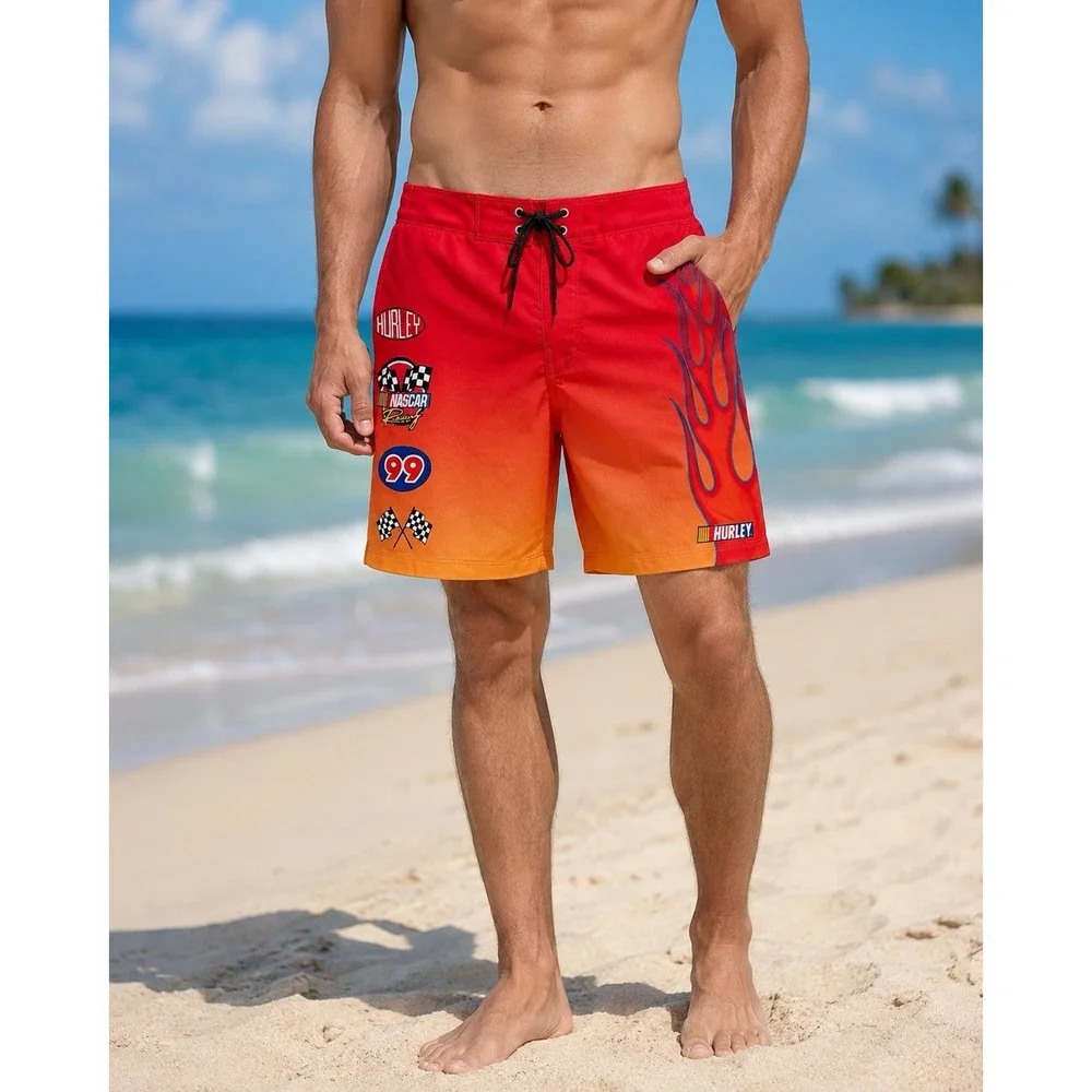 Hurley x NASCAR Phantom Boardshorts Mens 32 Red Flames Racing Swim Trunks NWT